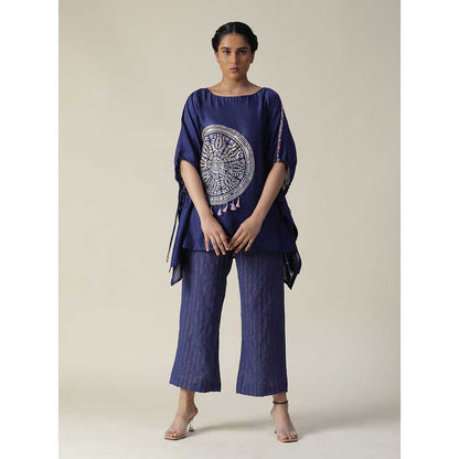 Arpita Sulakshana Cobalt Navy Blue Embroidered Short Kaftan (Set of 2)