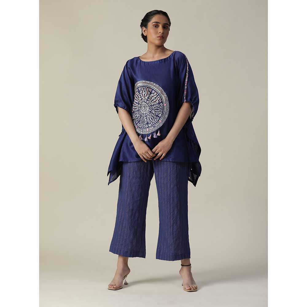 Arpita Sulakshana Cobalt Navy Blue Embroidered Short Kaftan (Set of 2)