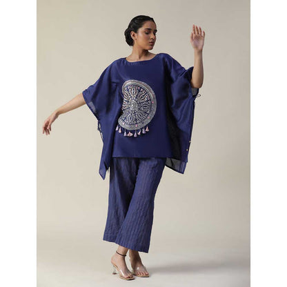 Arpita Sulakshana Cobalt Navy Blue Embroidered Short Kaftan (Set of 2)