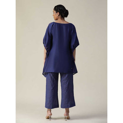 Arpita Sulakshana Cobalt Navy Blue Embroidered Short Kaftan (Set of 2)