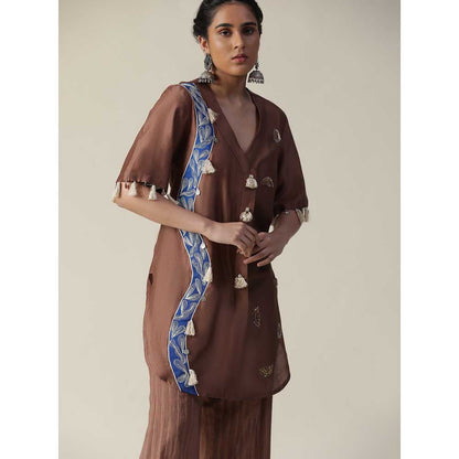 Arpita Sulakshana Van Dyke Brown Hand Painted Embroidered Co-Ord (Set of 2)