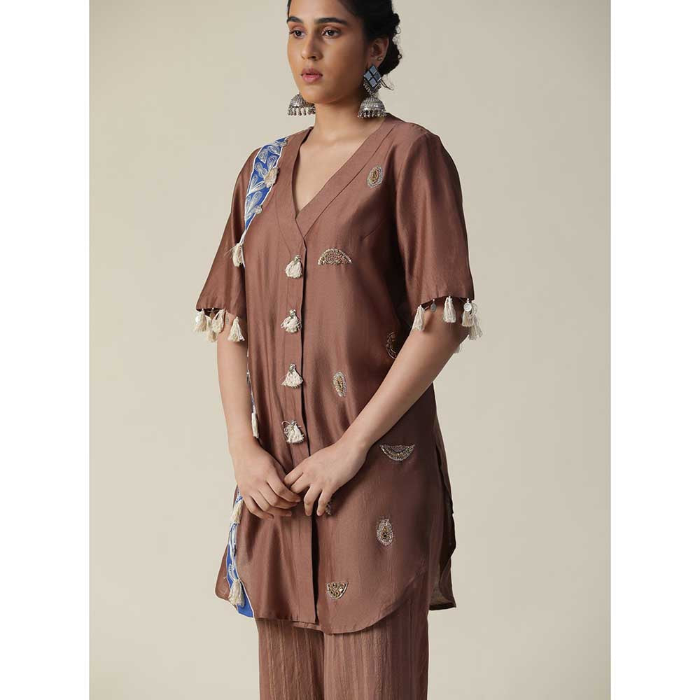 Arpita Sulakshana Van Dyke Brown Hand Painted Embroidered Co-Ord (Set of 2)