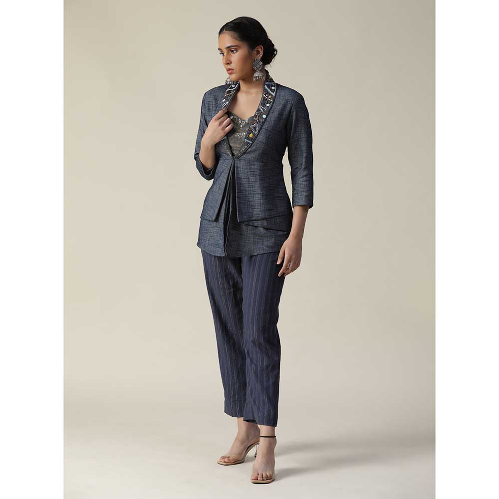 Arpita Sulakshana Blue Denim Embellished Co-Ord (Set of 3)