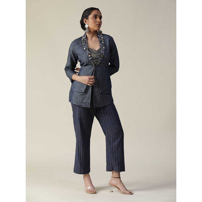 Arpita Sulakshana Blue Denim Embellished Co-Ord (Set of 3)