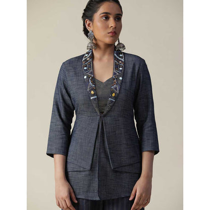 Arpita Sulakshana Blue Denim Embellished Co-Ord (Set of 3)