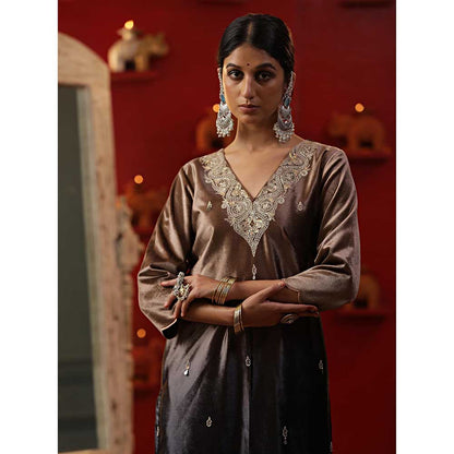 Arpita Sulakshana Brown Ombre Velvet Kurta with Palazzo and Dupatta (Set of 3)