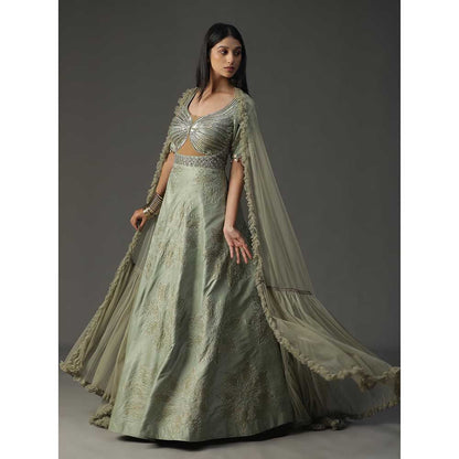 Arpita Sulakshana Sea Green Embroidered Anarkali with Dupatta (Set of 2)