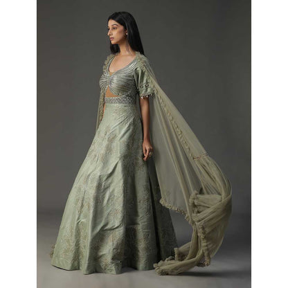 Arpita Sulakshana Sea Green Embroidered Anarkali with Dupatta (Set of 2)