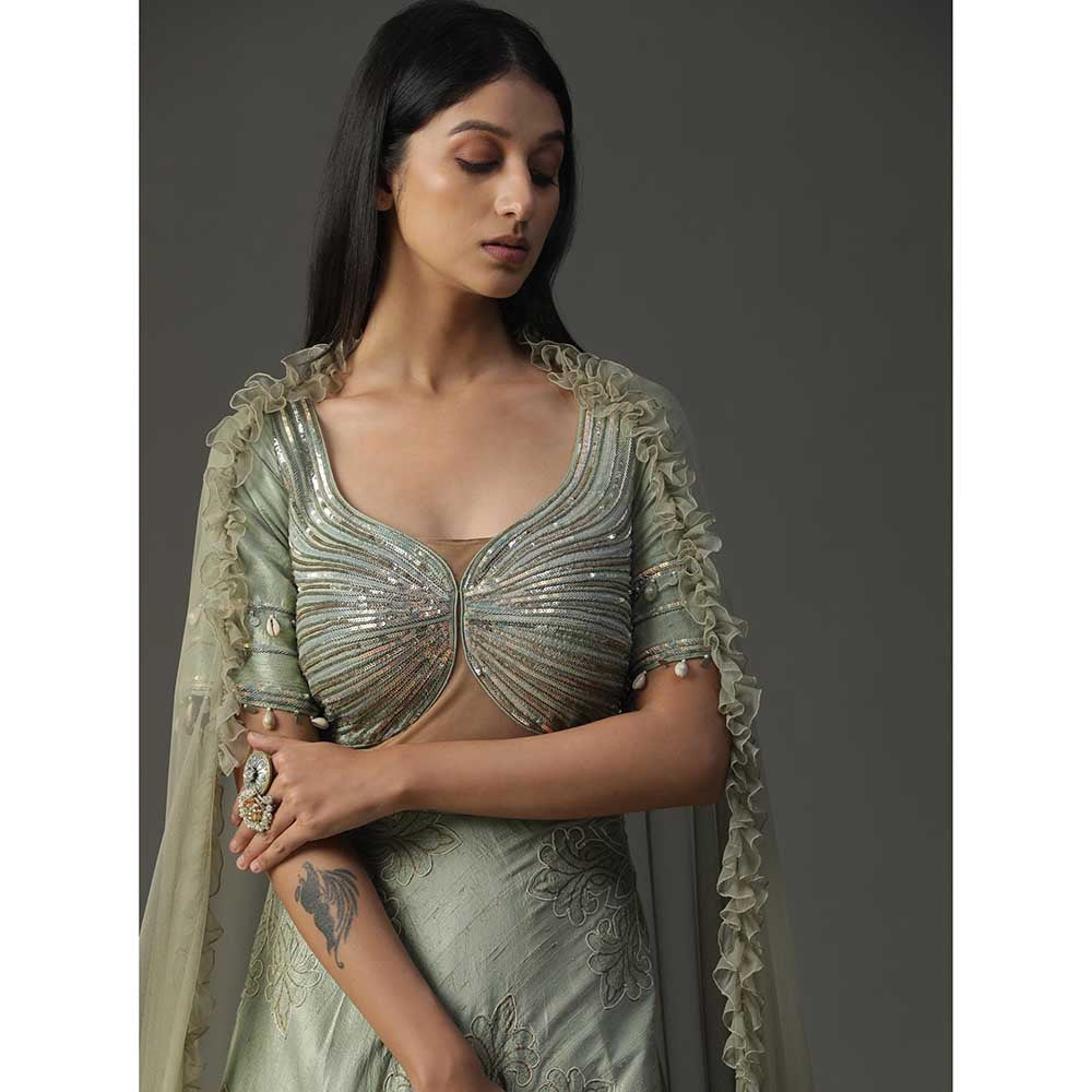 Arpita Sulakshana Sea Green Embroidered Anarkali with Dupatta (Set of 2)