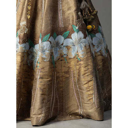 Arpita Sulakshana Gold Handpainted Lehenga with Blouse and Cape (Set of 3)