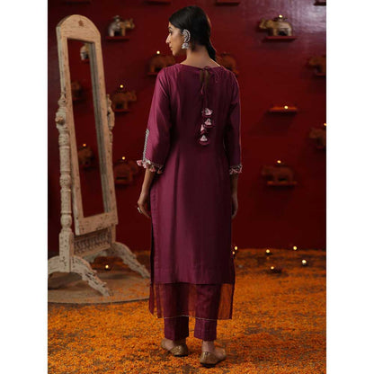 Arpita Sulakshana Purple Bird Handpainted Kurta with Pant and Dupatta (Set of 3)