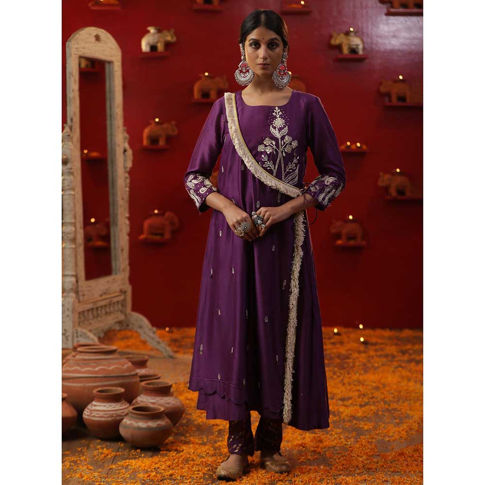Arpita Sulakshana Purple A-Line Angarkha with Churidar and Dupatta (Set of 3)