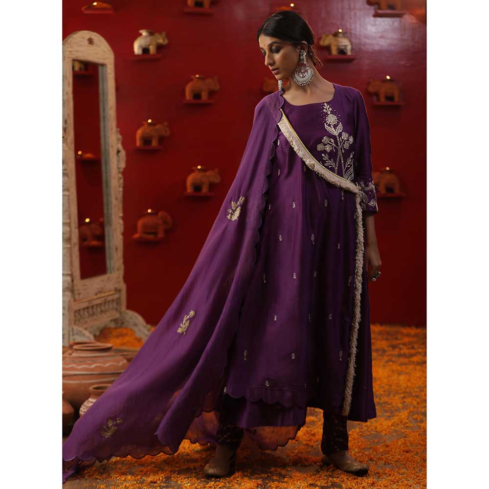 Arpita Sulakshana Purple A-Line Angarkha with Churidar and Dupatta (Set of 3)