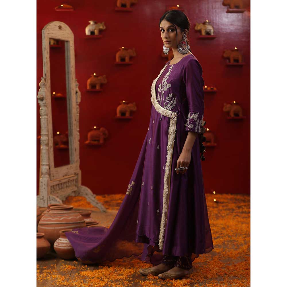 Arpita Sulakshana Purple A-Line Angarkha with Churidar and Dupatta (Set of 3)