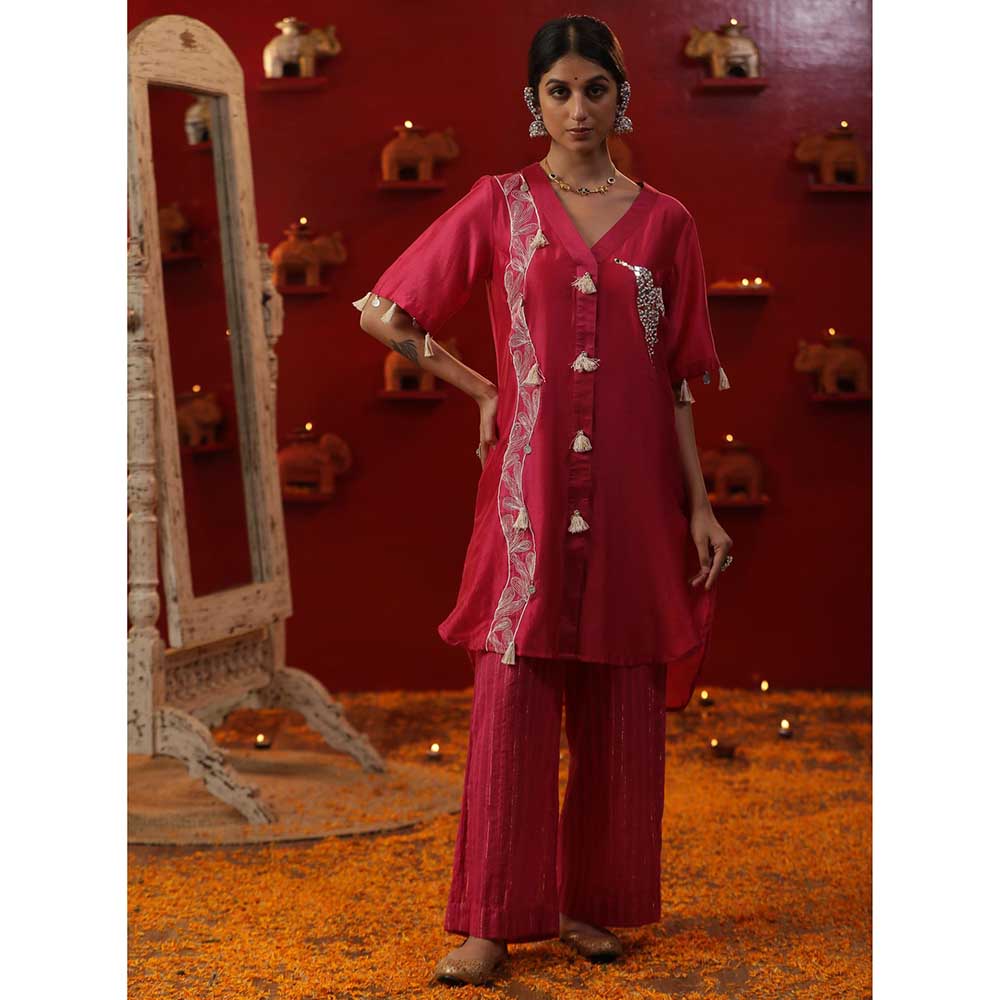 Arpita Sulakshana Pink Handpainted Brajnari Kurta with Pant (Set of 2)