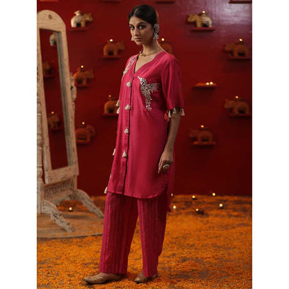 Arpita Sulakshana Pink Handpainted Brajnari Kurta with Pant (Set of 2)
