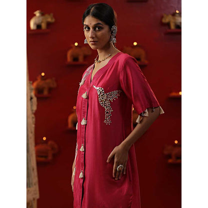 Arpita Sulakshana Pink Handpainted Brajnari Kurta with Pant (Set of 2)