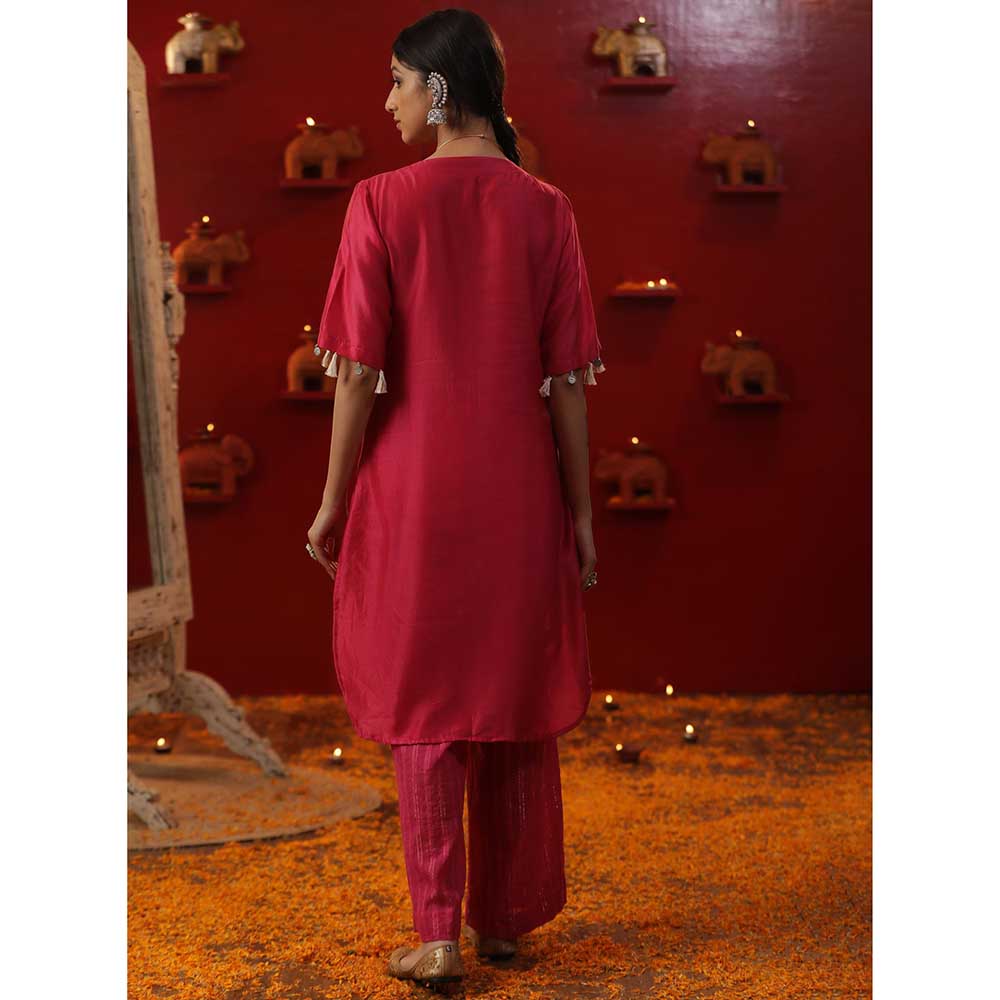 Arpita Sulakshana Pink Handpainted Brajnari Kurta with Pant (Set of 2)