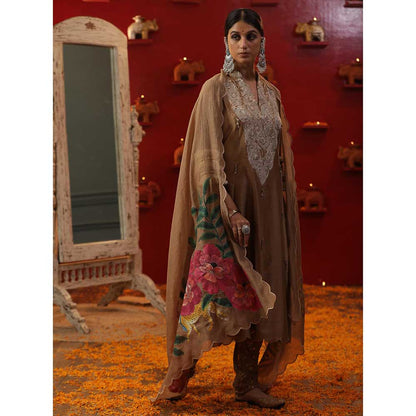 Arpita Sulakshana Gold Shringaar A-Line Kurta with Churidar and Dupatta (Set of 3)