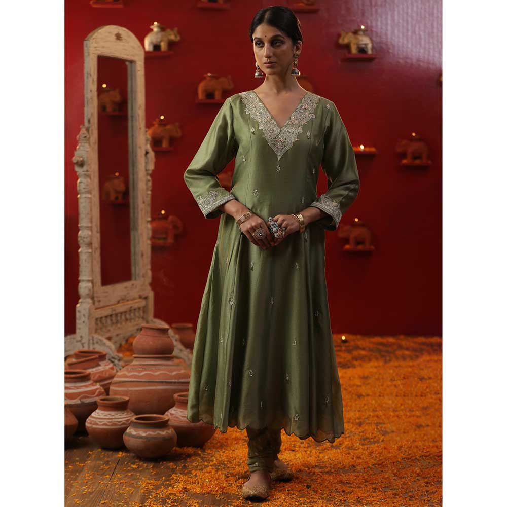 Arpita Sulakshana Pista Green Custom Letter Kurta with Churidar and Dupatta (Set of 3)