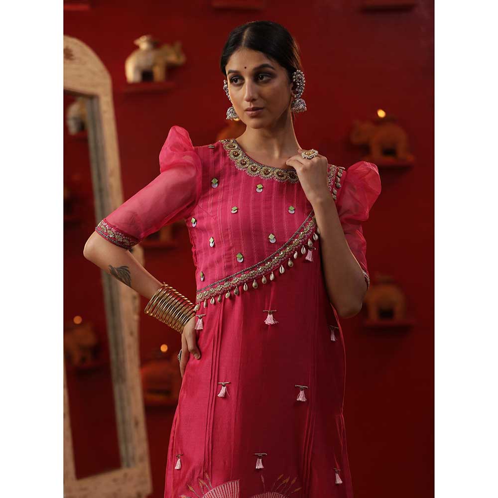 Arpita Sulakshana Pink Bell Handapinted Kurta with Pant and Dupatta (Set of 3)