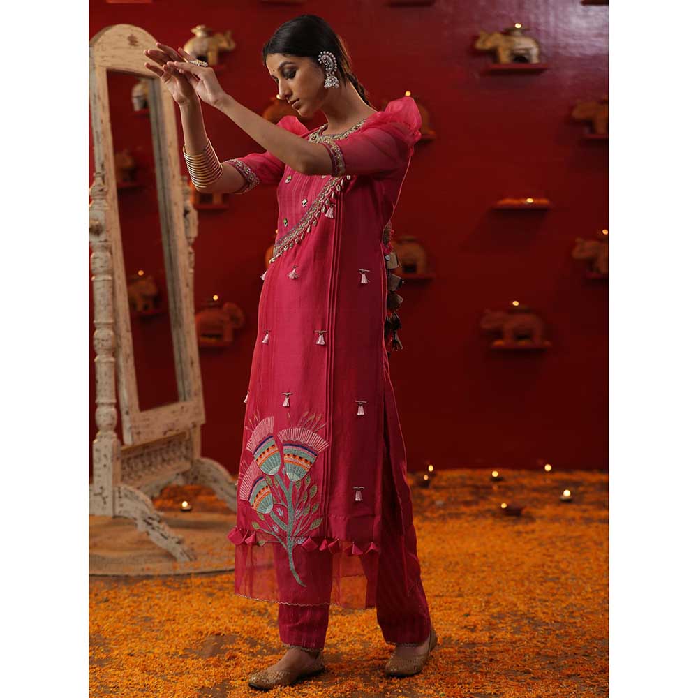 Arpita Sulakshana Pink Bell Handapinted Kurta with Pant and Dupatta (Set of 3)
