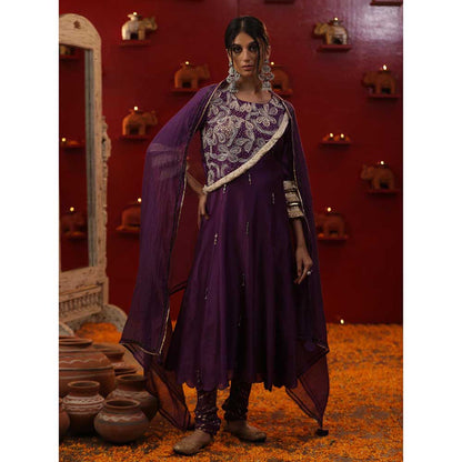 Arpita Sulakshana Purple Shringaar A-Line Kurta with Churidar and Dupatta (Set of 3)