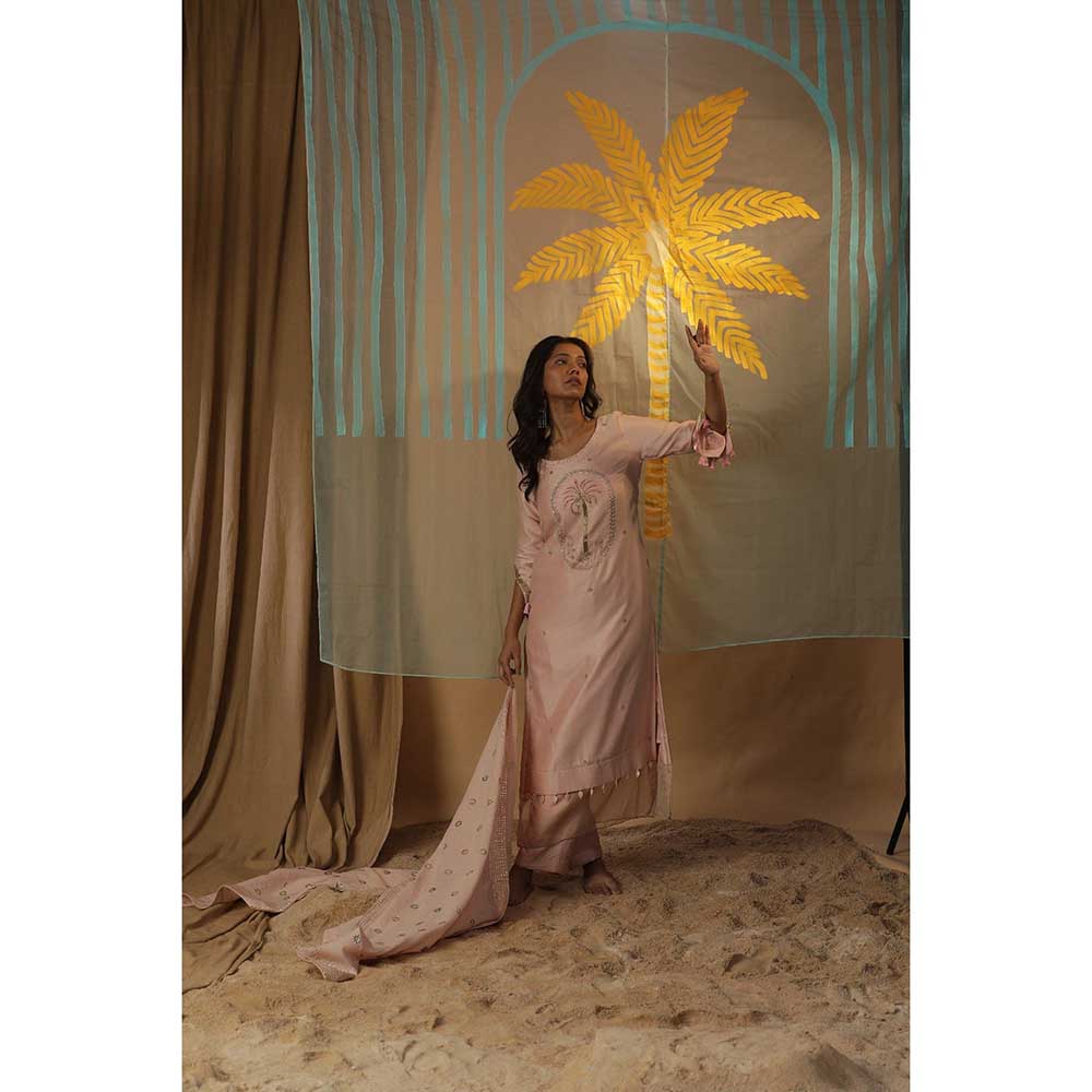 Arpita Sulakshana Pink Centre Palm Tree Kurta with Pants (Set of 3)