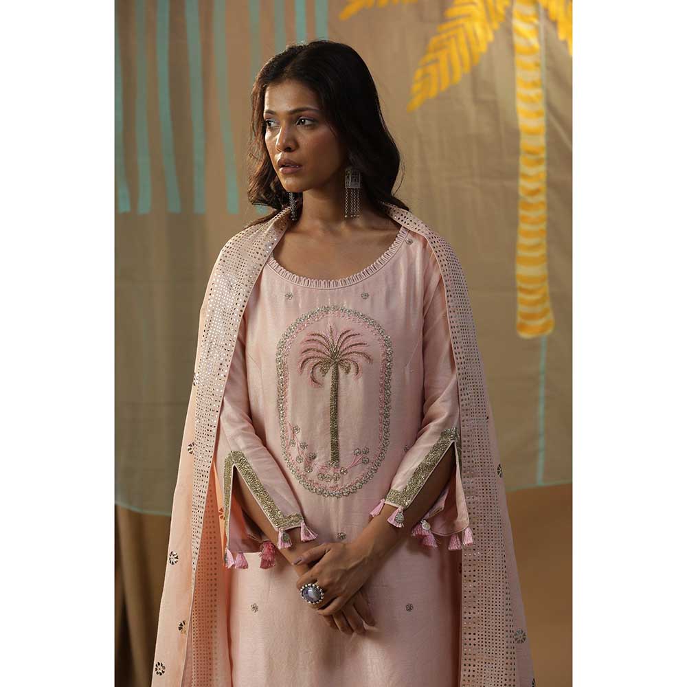 Arpita Sulakshana Pink Centre Palm Tree Kurta with Pants (Set of 3)