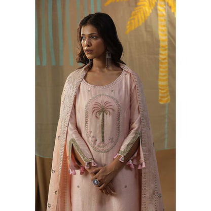 Arpita Sulakshana Pink Centre Palm Tree Kurta with Pants (Set of 3)