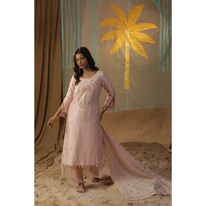 Arpita Sulakshana Pink Centre Palm Tree Kurta with Pants (Set of 3)