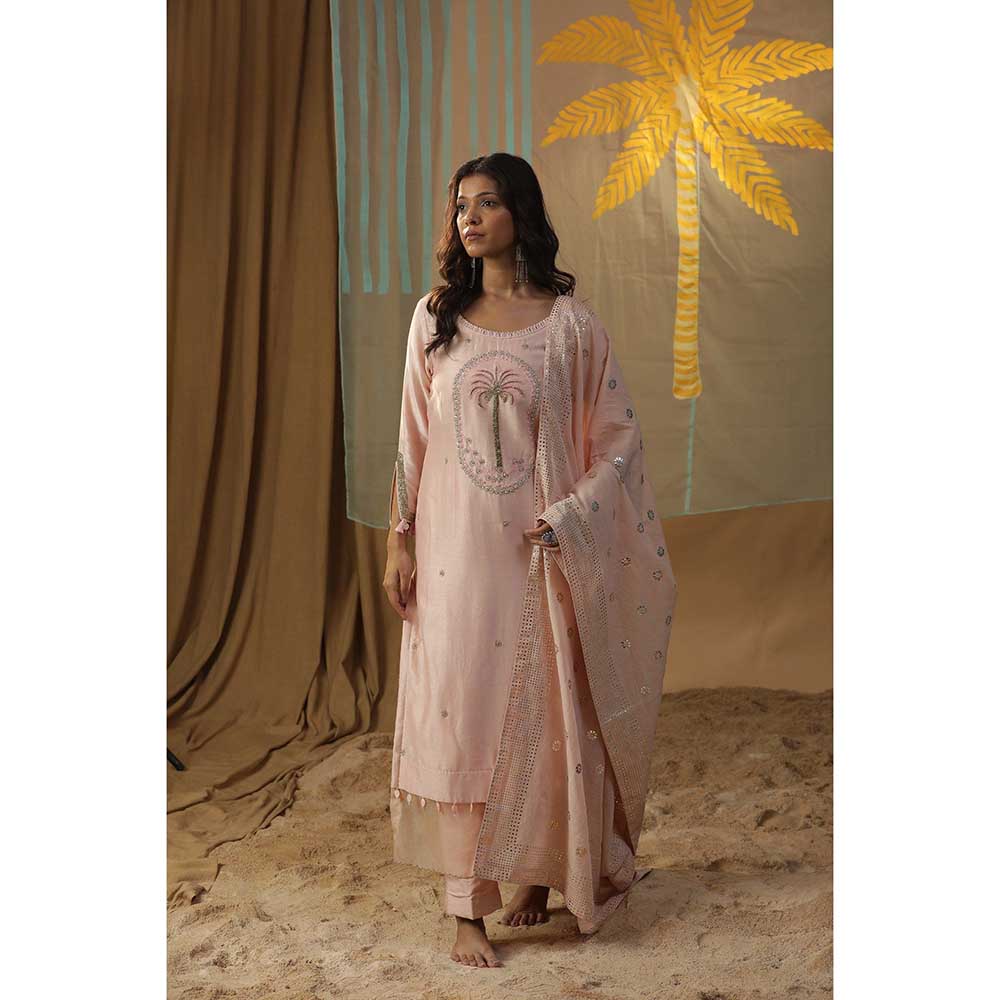 Arpita Sulakshana Pink Centre Palm Tree Kurta with Pants (Set of 3)