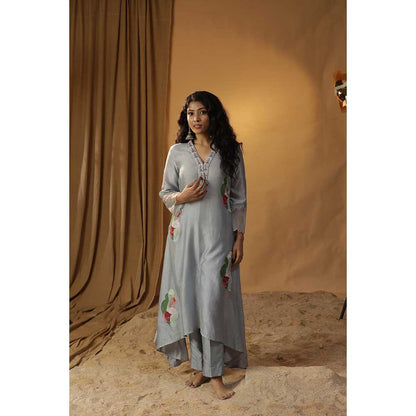 Arpita Sulakshana Ice Blue Handpainted A-Line Kurta (Set of 2)