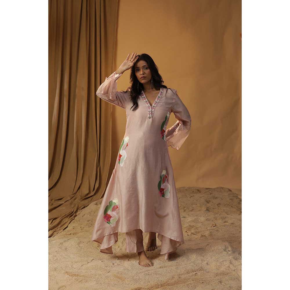 Arpita Sulakshana Light Pink Handpainted A-Line Kurta (Set of 2)