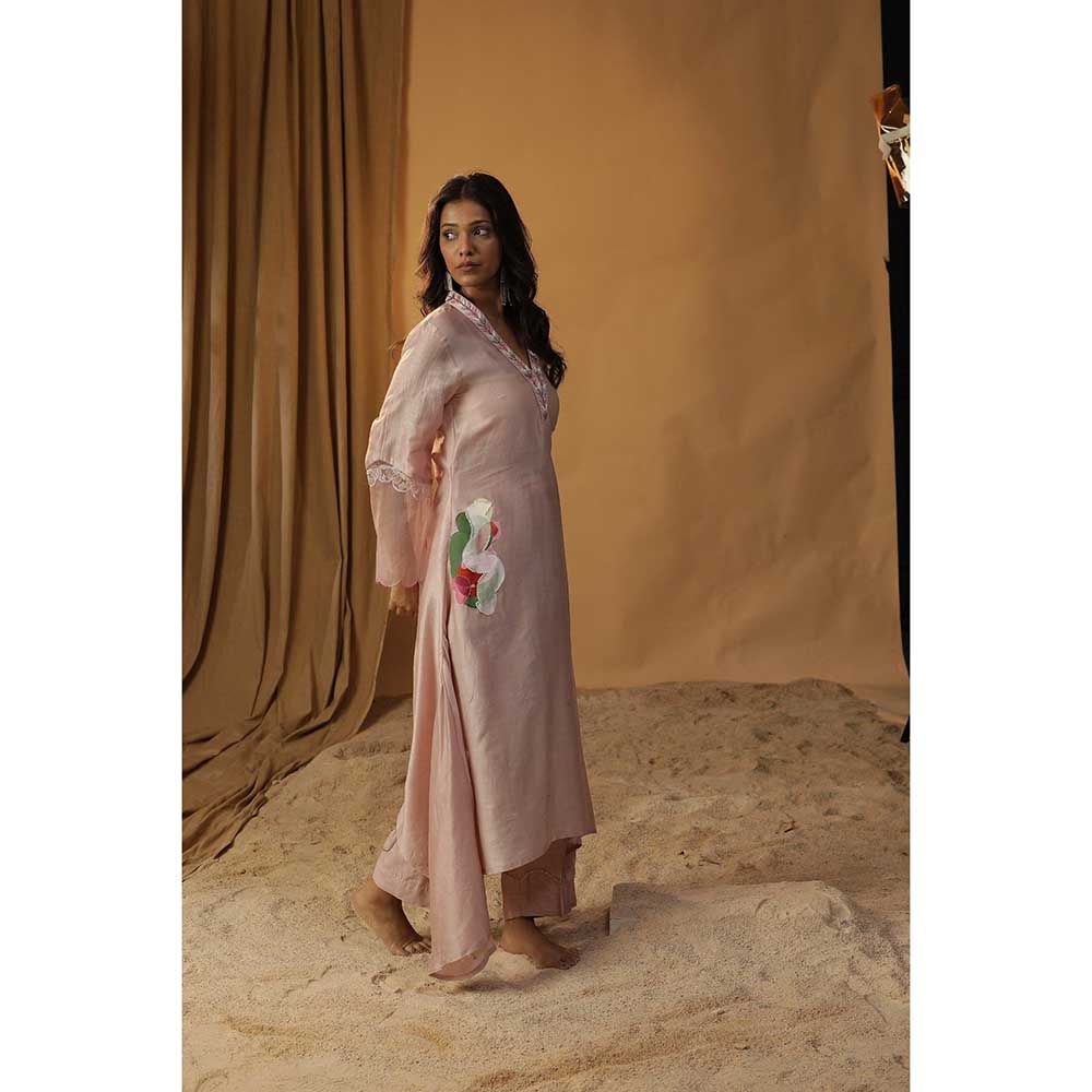 Arpita Sulakshana Light Pink Handpainted A-Line Kurta (Set of 2)