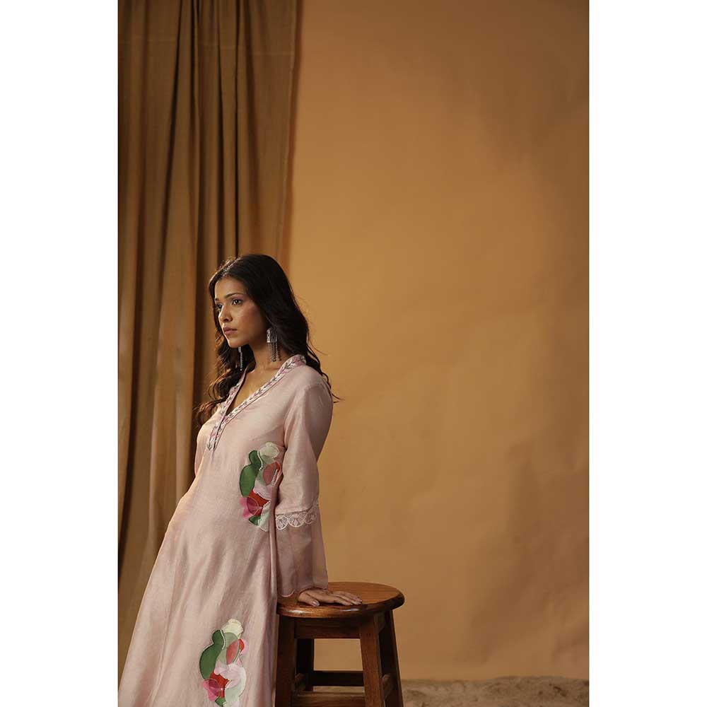 Arpita Sulakshana Light Pink Handpainted A-Line Kurta (Set of 2)