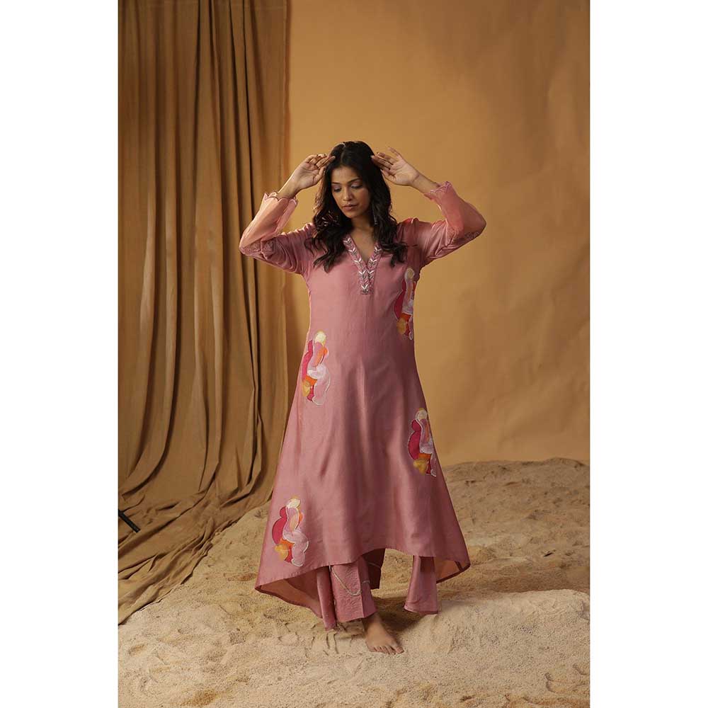 Arpita Sulakshana Pink Pyaazi Handpainted A-Line Kurta (Set of 2)