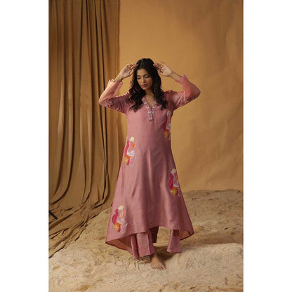 Arpita Sulakshana Pink Pyaazi Handpainted A-Line Kurta (Set of 2)