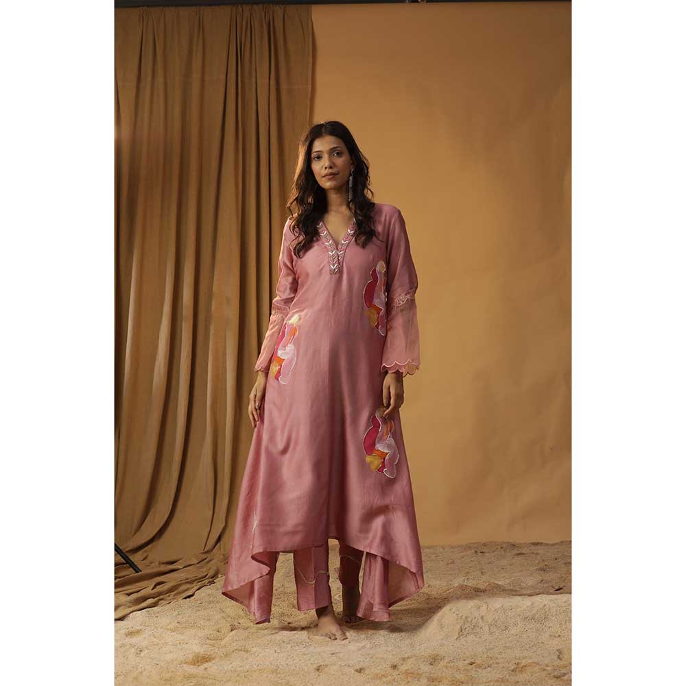 Arpita Sulakshana Pink Pyaazi Handpainted A-Line Kurta (Set of 2)