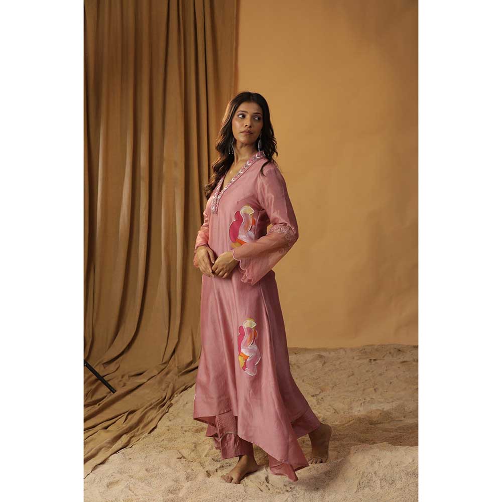 Arpita Sulakshana Pink Pyaazi Handpainted A-Line Kurta (Set of 2)
