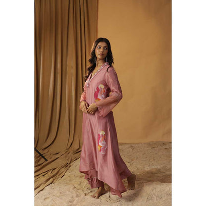 Arpita Sulakshana Pink Pyaazi Handpainted A-Line Kurta (Set of 2)