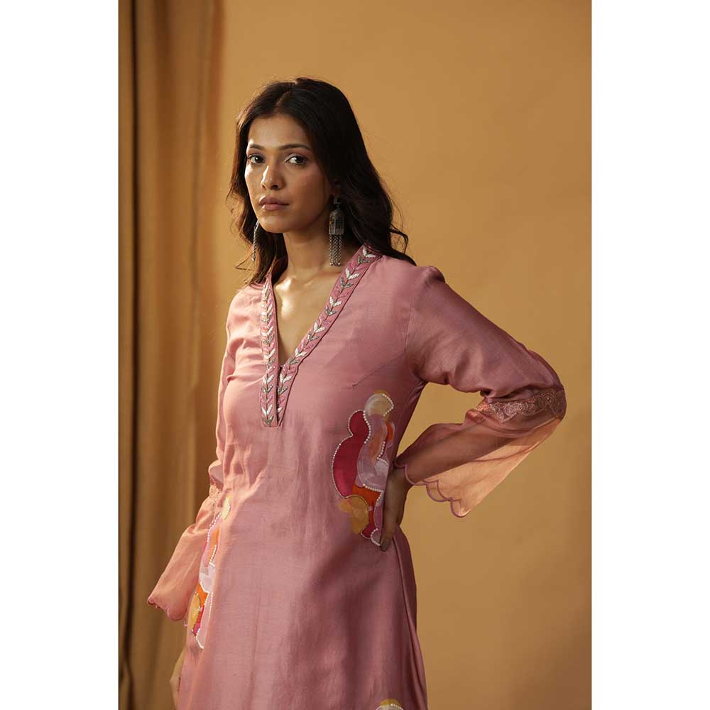 Arpita Sulakshana Pink Pyaazi Handpainted A-Line Kurta (Set of 2)