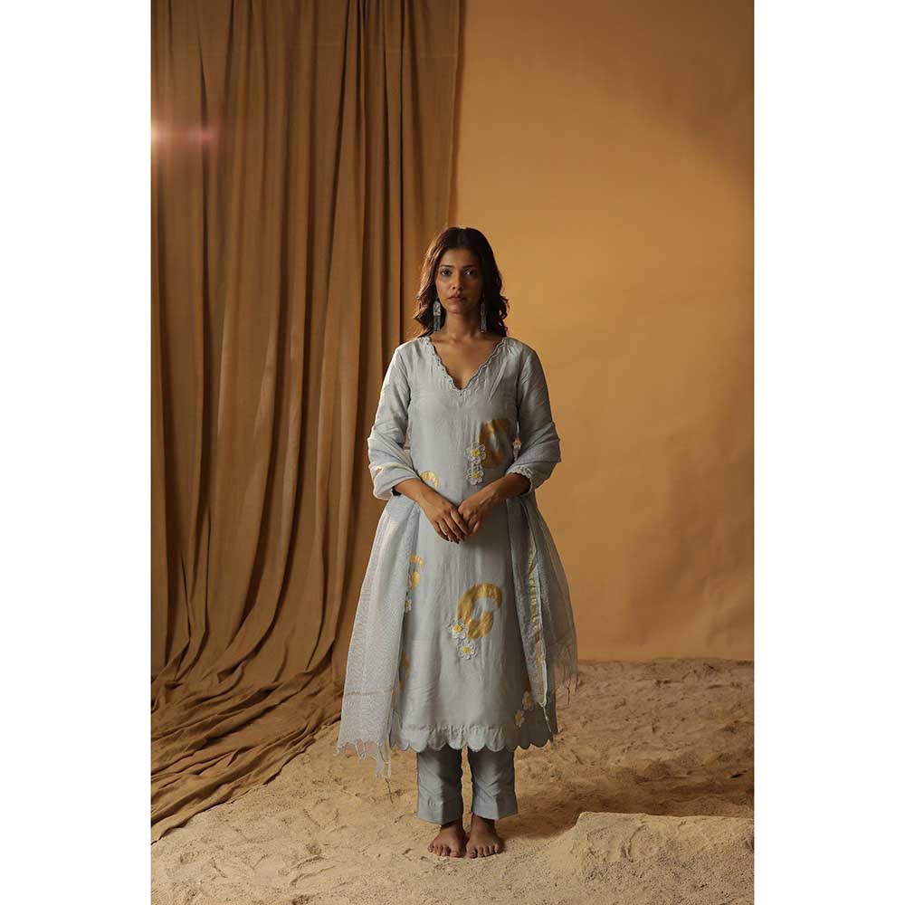 Arpita Sulakshana Ice Blue Foil Painted Suit (Set of 3)