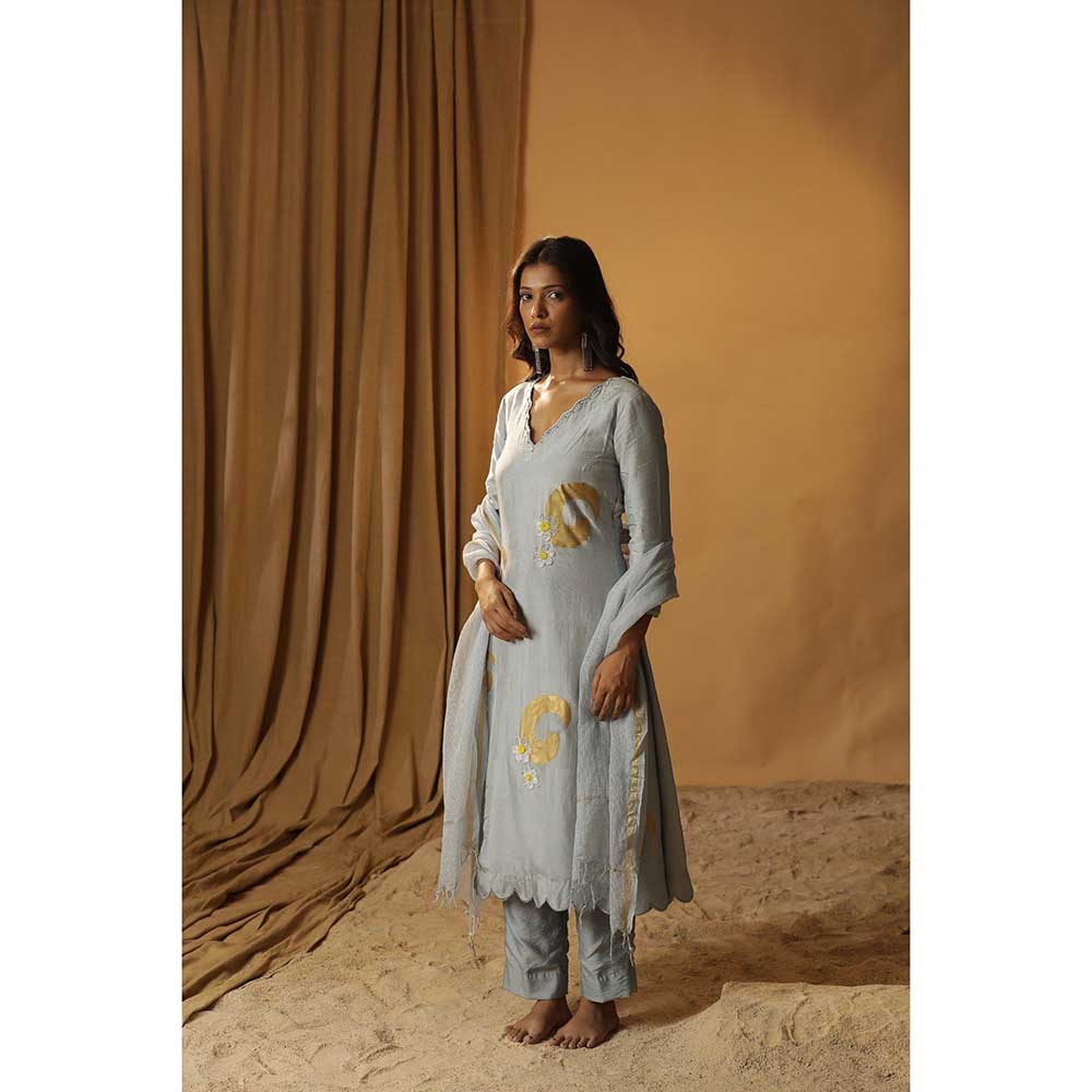 Arpita Sulakshana Ice Blue Foil Painted Suit (Set of 3)