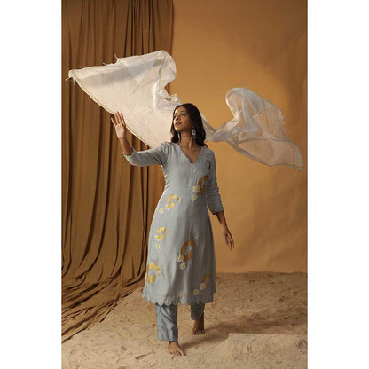 Arpita Sulakshana Ice Blue Foil Painted Suit (Set of 3)