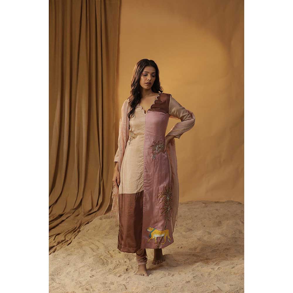 Arpita Sulakshana Peach Multi-Color Block Print Leopard Scarf Suit (Set of 3)