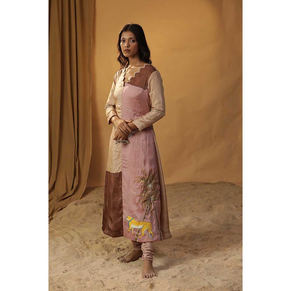 Arpita Sulakshana Peach Multi-Color Block Print Leopard Scarf Suit (Set of 3)