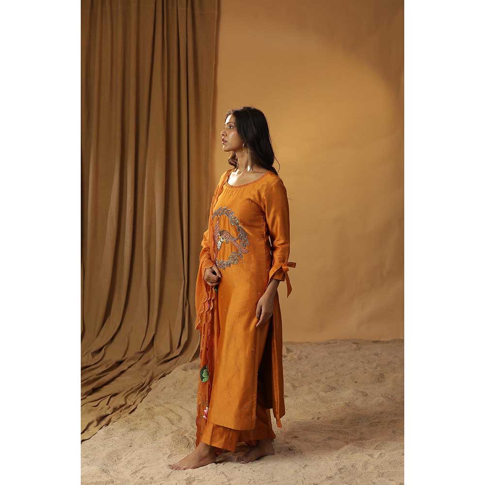 Arpita Sulakshana Rust Orange Bird Embroidered Suit (Set of 3)