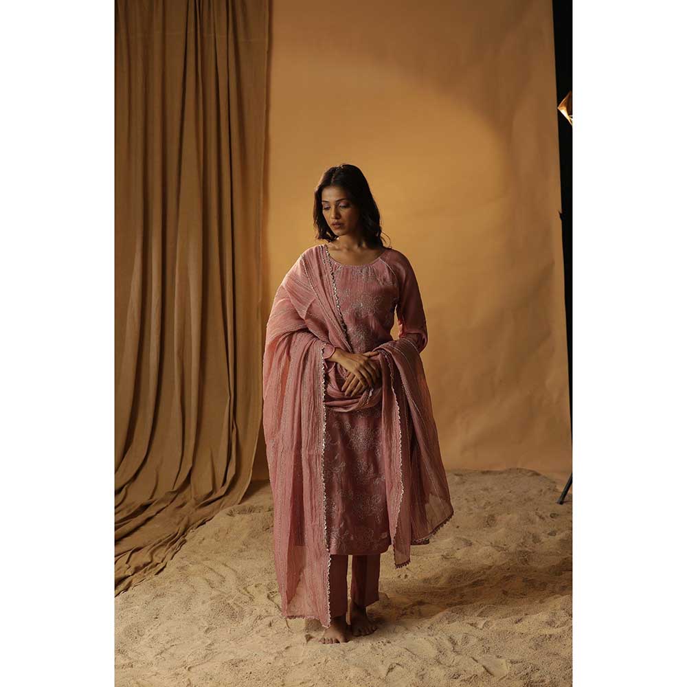 Arpita Sulakshana Pink Pyaazi Embroidered Suit (Set of 3)