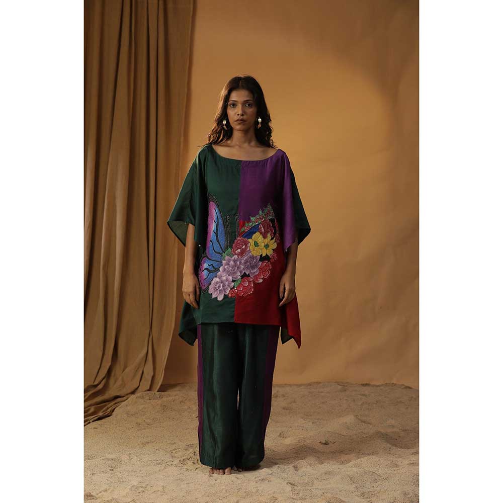 Arpita Sulakshana Multi-Color Butterfly Block Print Kaftan with Pant (Set of 2)